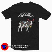 Merry Christmas Cow Moory Lights Reindeer Cow MooTee Shirt