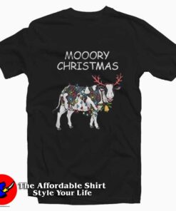 Merry Christmas Cow Moory Lights Reindeer Cow MooTee Shirt