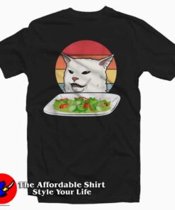 Confused Cat at Dinner Table Funny T Shirt