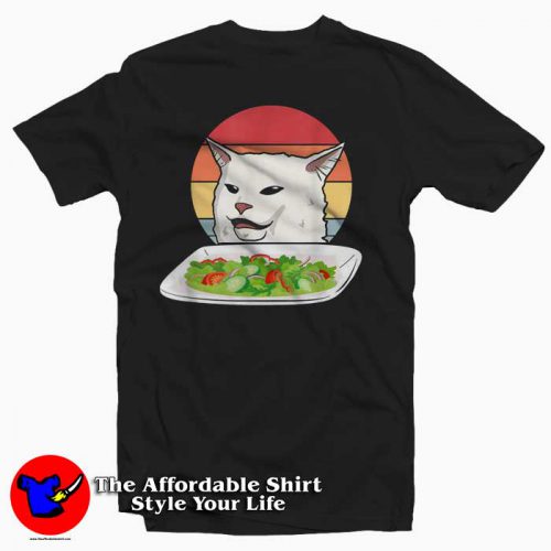 Confused Cat at Dinner Table Funny T Shirt 500x500 Confused Cat at Dinner Table Funny T Shirt