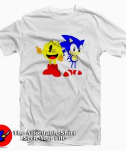 Cute Cartoon Sonic and Pacman Funny T-shirt