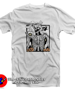 Funny Halloween Skeleton Drinking Coffee T-Shirt