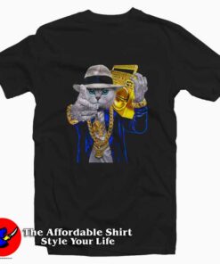 Hip Hop Rapper Cat In Fedora Hat Funny T-Shirt