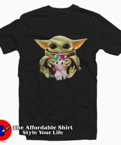 Funny Baby Yoda Hug Unicorn Graphic Unisex T-Shirt