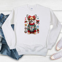 A Tiny Chihuahua’s Merry Woofmas Greetings In Christmas Sweatshirt