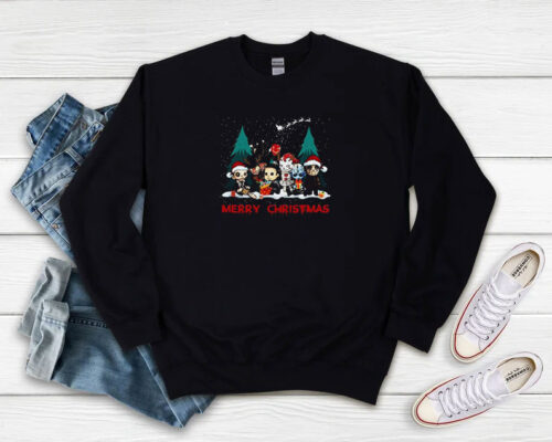 Merry Christmas Horror Movie Characters Sweatshirt 500x400 Merry Christmas Horror Movie Characters Sweatshirt