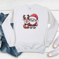 Merry Christmas Santa And Deer Christmas Sweatshirt