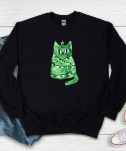 Watercolor Green Christmas Cat Sweatshirt